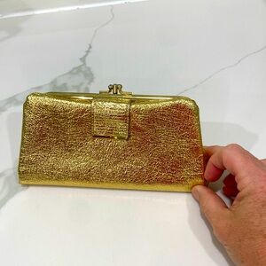 Gold lame clutch wallet vintage crinkle faux leather